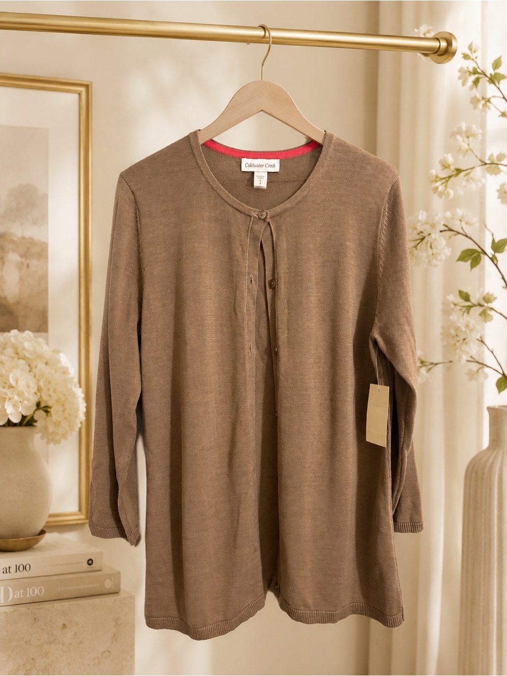 Coldwater Creek Silk Cotton Cardigan Sweater Brown NWT Size S 8 Lightweight